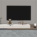 Modern White TV Stand in Minimalist Living Room With TV Decorations Plant and Floor Lamp