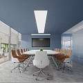Modern Conference Room Interior Design With Long Table Ergonomic Chairs And Projector Screen 3d model