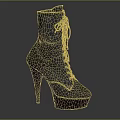 Black High Heeled Boots With Lace Up Design And Platform Stiletto Heel