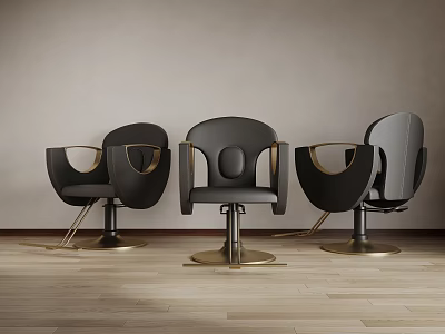 Modern Black Massage Chairs With Gold Accents And Round Bases On Wooden Floor 3d model