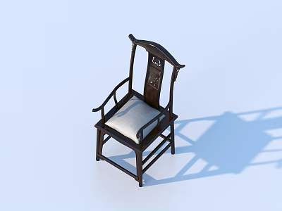 Classic Style Accent Chair With Dark Wooden Frame Armrests Carved Backrest And Light Padded Seat 3d model