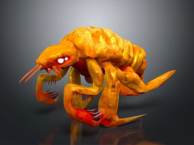 Ferocious Orange Arthropod Like Game and Movie Character With Large Pincers and Red Eyes 3d model