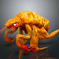 Ferocious Orange Arthropod Like Game and Movie Character With Large Pincers and Red Eyes