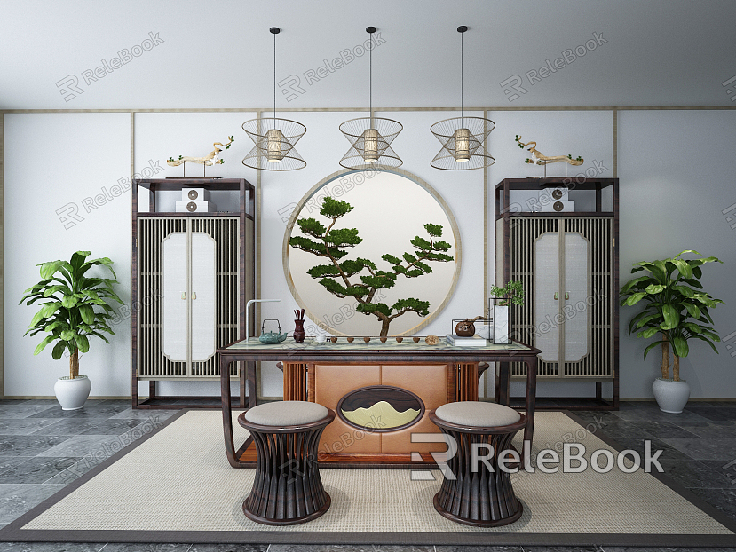 New Chinese Tea Table and Chair Tea Table Stool Decorative Cabinet Decoration Combination model