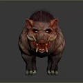 Grotesque Boar Creature Character With Torn Skin Bloodstains And Sharp Tusks