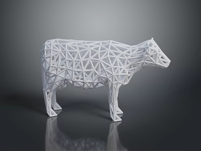 White Geometric Polygon Cow Sculpture With Reflection on Dark Background 3d model