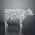 White Geometric Polygon Cow Sculpture With Reflection on Dark Background 3d model