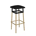 Elegant Bar Stool With Black Wicker Seat And Gold Metal Legs Structure