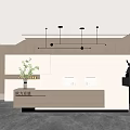Modern Elegant Lobby Reception Desk Design With White Counter Green Plant And Pendant Lights