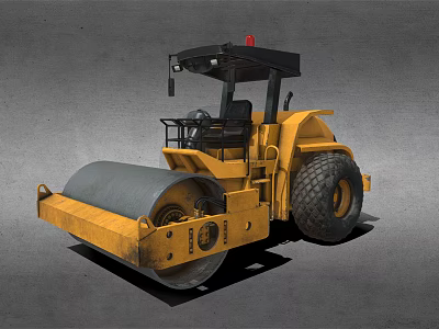 Yellow Road Roller With Large Drum Black Tires And Operator Cabin 3d model