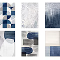 Square Rugs Featuring Diverse Geometric Patterns And Blue Gray White Tones 3d model