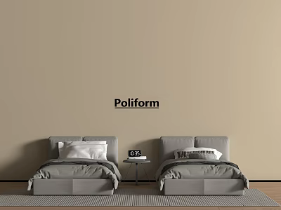 Two Gray Single Beds In Poliform Bedroom With Beige Wall Nightstand And Carpet 3d model