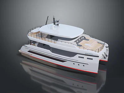 Luxury Modern White Catamaran Yacht With Wooden Deck And Upper Structure 3d model