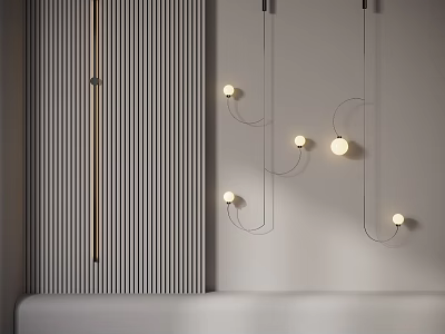 Modern Wall Lamps with Round Bulbs on Gray Striped Wall for Interior Decor 3d model