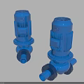 Two Blue Industrial Pumps With Motorized Tops And Mechanical Pipeline Connections