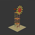 Wooden Multi Layer Shelf Stand With Sunflower Decoration And Red Arrow