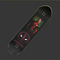 Black Skateboard With Deadpool Graphic Design And Yellow Wheels