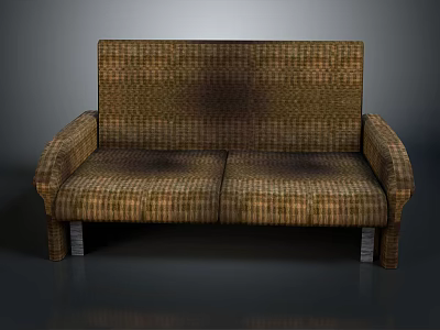 Modern Brown Woven Texture Two Seater Sofa With Armrests And Metal Legs 3d model