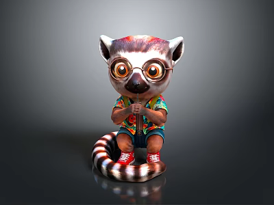 Cute Lemur Character Wearing Glasses And Colorful Outfit With Striped Tail 3d model