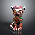 Cute Lemur Character Wearing Glasses And Colorful Outfit With Striped Tail
