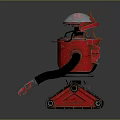 Red Robot Machinery With Tracked Base Black Mechanical Arms Transparent Dome And Hexagonal Logo