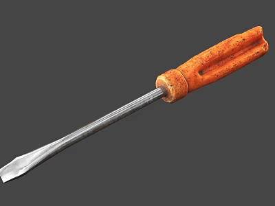 Durable Flat Head Hardware Tool Screwdriver With Orange Wooden Handle And Steel Shank 3d model