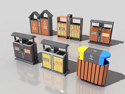 Public Facilities Waste Sorting Trash Bins With Different Colors And Designs 3d model