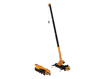 Yellow Black Crane Utility Vehicle With Long Boom And Multiple Axles Design 3d model