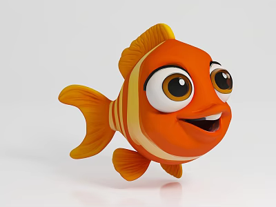 Cute Cartoon Clownfish With Orange Body White Stripes And Big Smiling Eyes 3d model