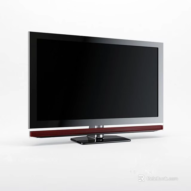 Modern Computer Monitor With Black Screen Silver Bezel And Red Black Base Design 3d model 