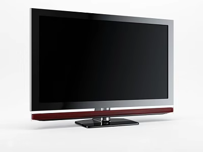 Modern Computer Monitor With Black Screen Silver Bezel And Red Black Base Design 3d model