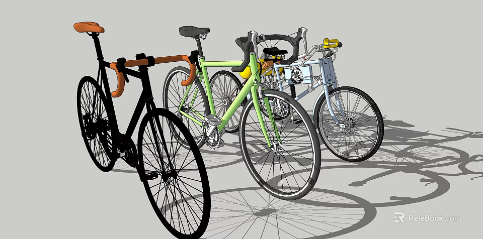Modern Multiple Bicycles With Black Green White Frames And Stylish Design Features 3d model 