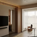 Modern Living and Dining Room Interior With Open Layout Sofa TV And Natural Light