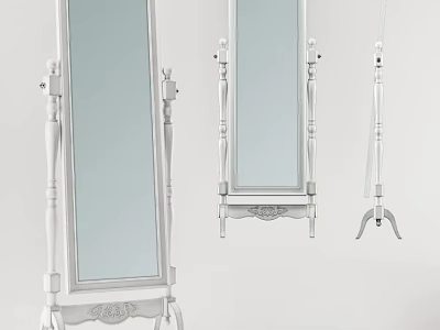 Elegant White Floor Mirror With Ornate Stand And Decorative Design Details 3d model