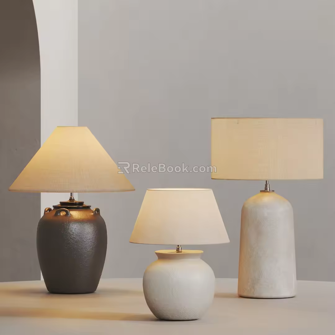 Quiet Table Lamp Retro Table Lamp Antique Table Lamp Pottery Pot Table Lamp Linen Cloth Table Lamp 3d model