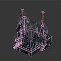 Dark Green Gabled Roof House with Three Chimneys Wooden Porch and Multiple Windows