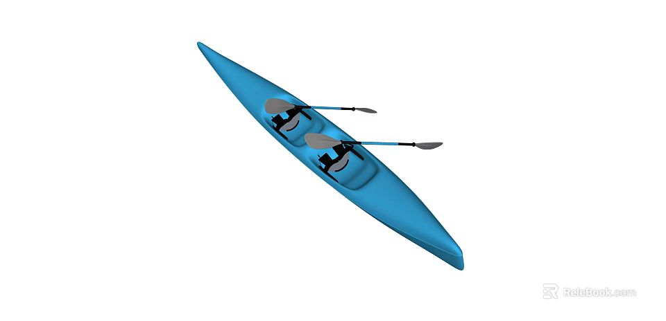 Blue Two Person Kayak for Water Sports with Lightweight Design and Paddles 3d model 