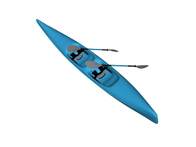 Blue Two Person Kayak for Water Sports with Lightweight Design and Paddles 3d model