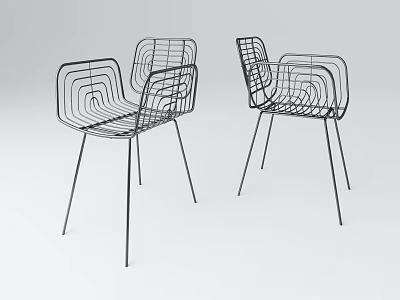 Modern Metal Dining Chairs With Sleek Geometric Wireframe Design For Home Interior 3d model
