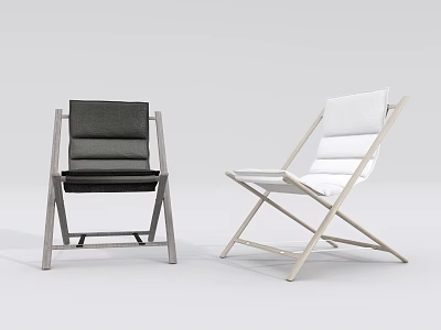 Black and White Leisure Chairs with Wooden Frame Folding Design and Padded Seats 3d model