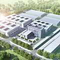 Aerial View Planning Of Industrial Park With Building Layout Greenery And Roads