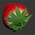 Fresh Ripe Red Strawberry with Yellow Seeds Green Leaves and Stem