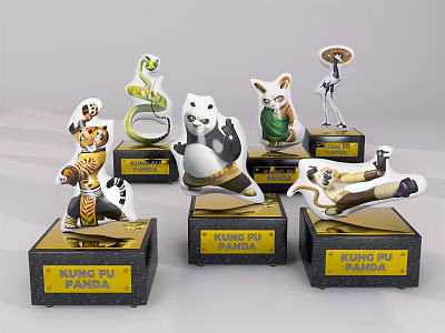 Kung Fu Panda Character Trophies With Various Figure Designs And Golden Bases 3d model
