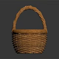 Brown Woven Wicker Basket With Handle On Black Background Surface 3d model