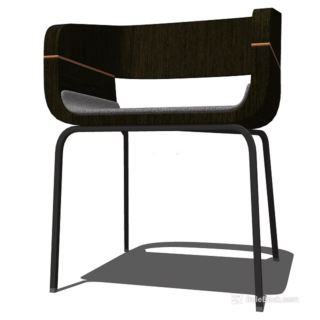 Modern Armchair With Wooden Frame Gray Fabric Seat And Black Metal Legs 3d model 