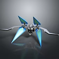 Futuristic Mechanical Device With Blue Glowing Blades And Silver Metallic Structure