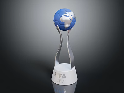 FIFA Trophy With Blue Globe Top Silver Stand And White Base 3d model