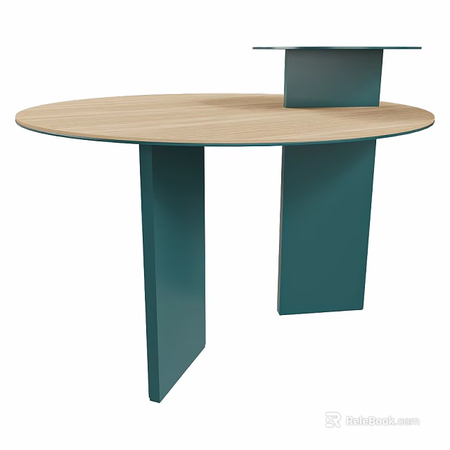 Modern Round Wooden Table Featuring Dark Green Geometric Legs For Home Decor 3d model 
