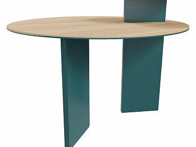 Modern Round Wooden Table Featuring Dark Green Geometric Legs For Home Decor 3d model
