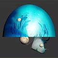 Cartoon Underwater Scene Inside Blue Sphere With Reaching Girl Glowing Moon And Marine Life